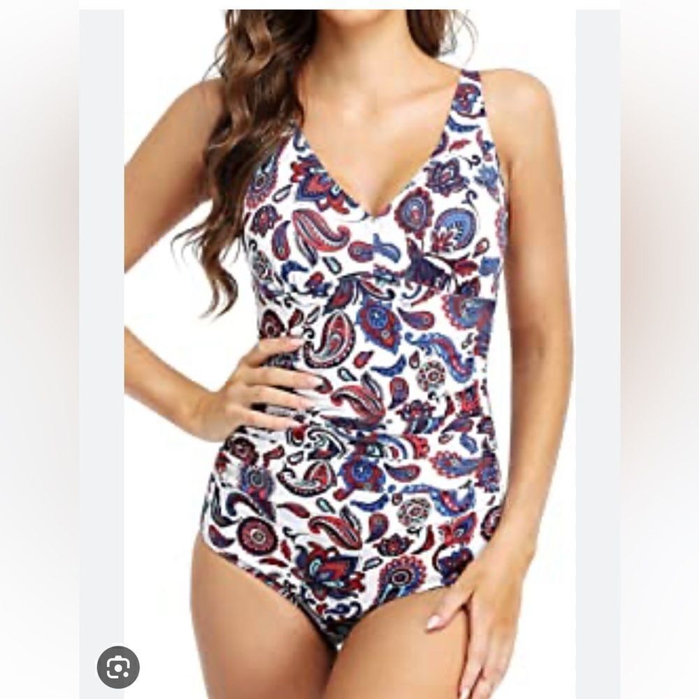 Perona paisley One Piece Tummy Control Swimsuit size 8 NWT